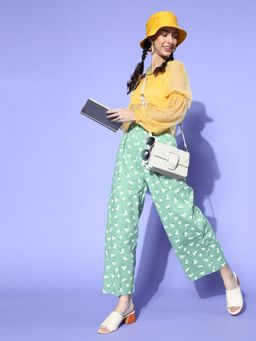 AAREIN - Women Bright Yellow Self-Design Dobby Weave Top