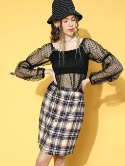 AAREIN - Women Stylish Black Self-Design Sheer Top