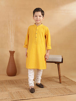 Fabindia - Yellow Cotton Dobby Long Kurta