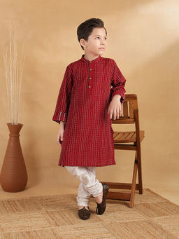 Fabindia - Maroon Cotton Dobby Long Kurta