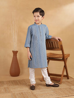 Fabindia - Blue Cotton Dobby Long Kurta