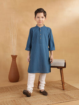 Fabindia - Blue Cotton Dobby Long Kurta