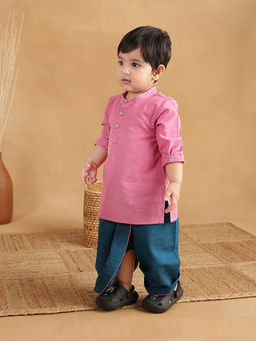 Fabindia - Pink Cotton Dobby Kurta & Dhoti