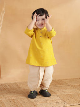 Fabindia - Mustard Cotton Dobby Kurta & Dhoti