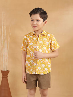 Fabindia - Mustard Cotton Printed Floral Shirt