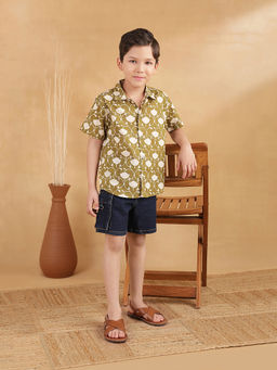 Fabindia - Green Cotton Printed Floral Shirt