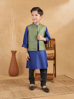 Fabindia - Teal Viscose Blend Hand Block Printed Jacket
