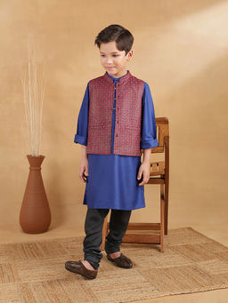 Fabindia - Purple Viscose Blend Hand Block Printed Nehru Jacket