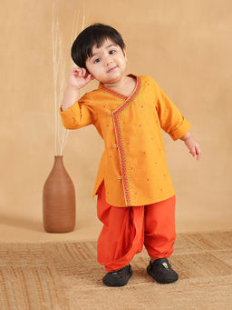 Fabindia - Yellow Cotton Embroidered Kurta & Dhoti