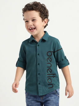 United Colors of Benetton - Regular Fit Spread Collar Typography Shirt