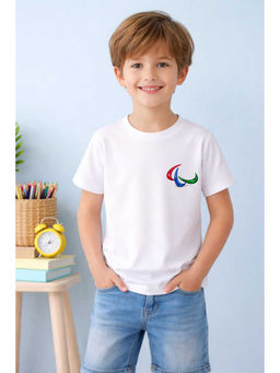 MALKIAT - White Paralympic symbol Printed Cotton T-Shirt