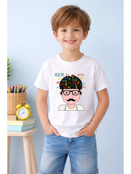 MALKIAT - White Healthy Mindset Printed Cotton T-Shirt