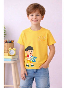 MALKIAT - Yellow Number Fun Time Printed Cotton T-Shirt