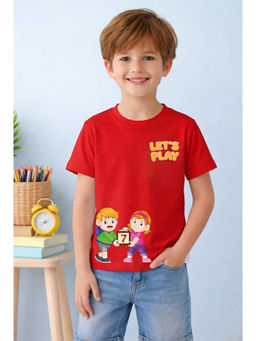 MALKIAT - Red Double Fun Time Printed Cotton T-Shirt