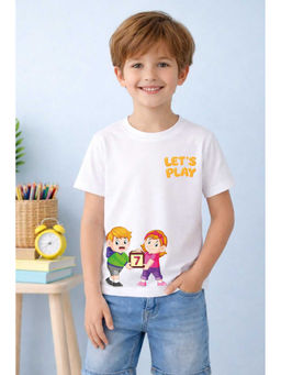 MALKIAT - White Double Fun Time Printed Cotton T-Shirt