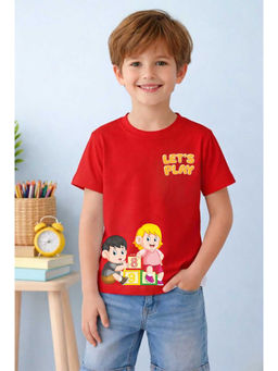 MALKIAT - Red Fun with Numbers Printed Cotton T-Shirt