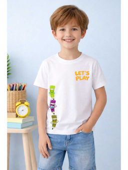 MALKIAT - White Color Fun Crew Printed Cotton T-Shirt