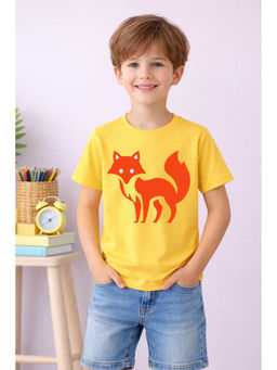 MALKIAT - Yellow Sneaky Fox Printed Cotton T-Shirt