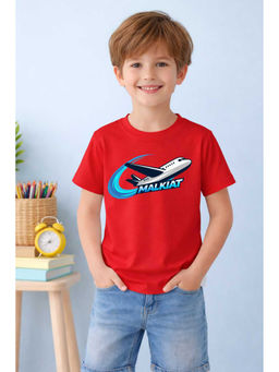 MALKIAT - Red Jet Rush Printed Cotton T-Shirt
