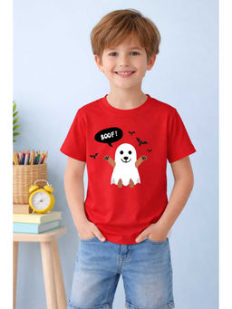 MALKIAT - Red Little Boo Dog Printed Cotton T-Shirt
