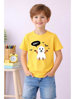 MALKIAT - Yellow Little Boo Dog Printed Cotton T-Shirt