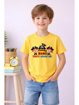 MALKIAT - Yellow Pirate Fun and Gold Run Printed Cotton T-Shirt