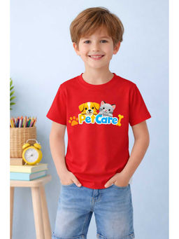 MALKIAT - Red Happy Pet Hug Printed Cotton T-Shirt