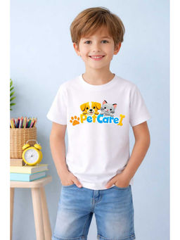 MALKIAT - White Happy Pet Hug Printed Cotton T-Shirt