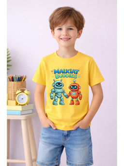 MALKIAT - Yellow Robo Buddies Forever Printed Cotton T-Shirt