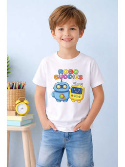 MALKIAT - White Smiley Robot Duo Printed Cotton T-Shirt