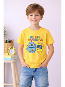 MALKIAT - Yellow Smiley Robot Duo Printed Cotton T-Shirt