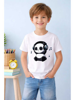 MALKIAT - White Panda Party Time Printed Cotton T-Shirt