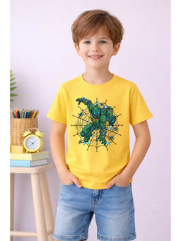 MALKIAT - Yellow Web Warrior Kid Printed Cotton T-Shirt