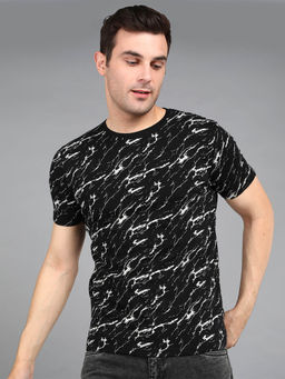 Urbano Fashion - Mens Black Printed Round Neck Half Sleeve Slim Fit Cotton T-Shirt