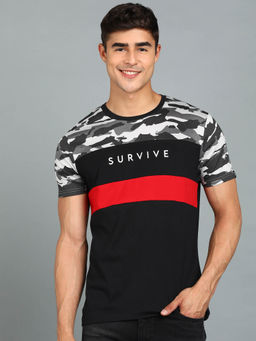 Urbano Fashion - Mens Grey, Red Camouflage Slim Fit Half Sleeve Cotton T-Shirt