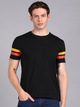 Urbano Fashion - Mens Black, Yellow, Orange Cotton Colorblock Slim Fit Half Sleeve T-Shirt