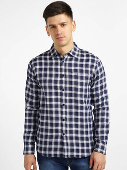 Urbano Fashion - Mens Blue Cotton Full Sleeve Slim Fit Casual Checkered Shirt