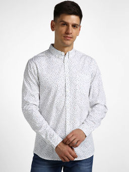 Urbano Fashion - Mens White Cotton Full Sleeve Slim Fit Casual Printed Shirt