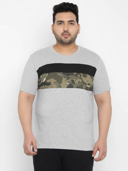 Urbano Plus - Mens Grey, Black Printed Half Sleeve Regular Fit Cotton T-Shirt
