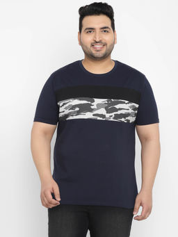 Urbano Plus - Mens Navy Blue Camouflage Half Sleeve Regular Fit Cotton T-Shirt