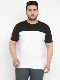Urbano Plus - Mens Black, White Regular Fit Half Sleeve Cotton T-Shirt