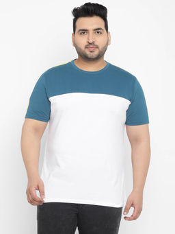 Urbano Plus - Mens Blue, White, Yellow Colorblock Regular Fit Half Sleeve Cotton T-Shirt