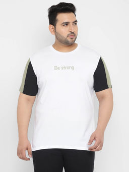 Urbano Plus - Mens White, Olive Regular Fit Half Sleeve Cotton T-Shirt