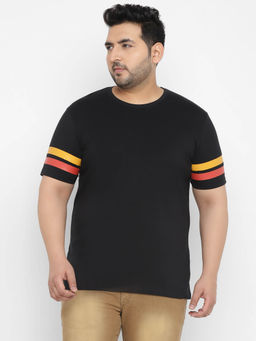 Urbano Plus - Mens Black, Yellow Regular Fit Half Sleeve Cotton T-Shirt