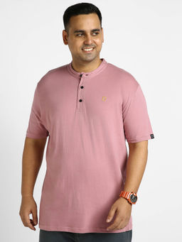 Urbano Plus - Mens Purple Solid Mandarin Collar Regular Fit Half Sleeve Cotton T-Shirt