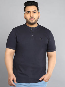 Urbano Plus - Mens Grey Solid Regular Fit Half Sleeve Cotton T-Shirt With Mandarin Collar