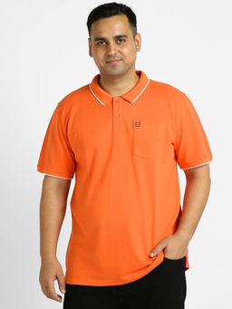 Urbano Plus - Mens Orange Solid Regular Fit Half Sleeve Cotton Polo T-Shirt
