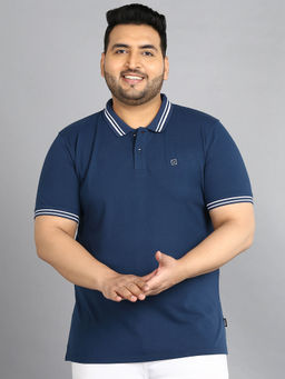 Urbano Plus - Mens Blue Solid Regular Fit Half Sleeve Cotton Polo T-Shirt
