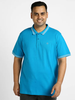 Urbano Plus - Mens Blue Solid Regular Fit Half Sleeve Cotton Polo T-Shirt