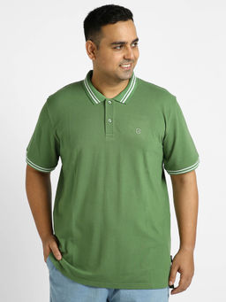 Urbano Plus - Mens Green Solid Regular Fit Half Sleeve Cotton Polo T-Shirt
